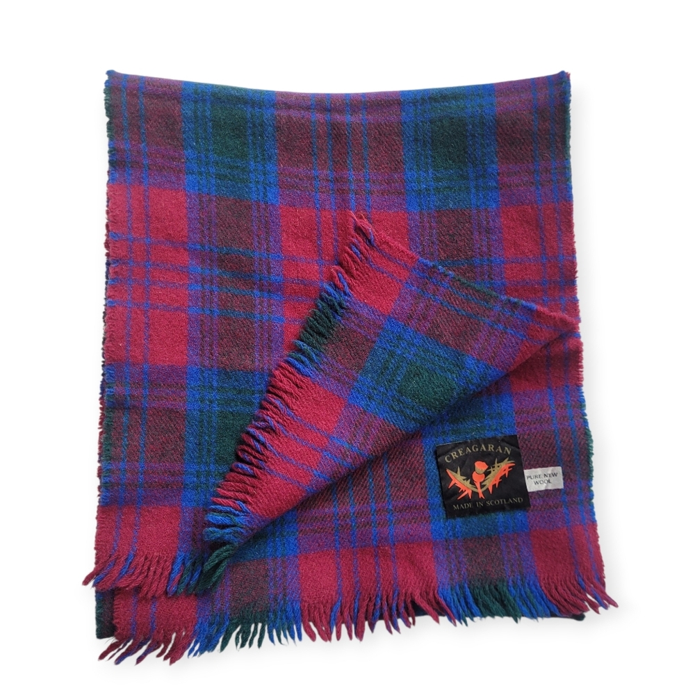 Vtg 60s Creagaran Scotland 100% Wool Scarf Lindsay Modern Tartan Academia